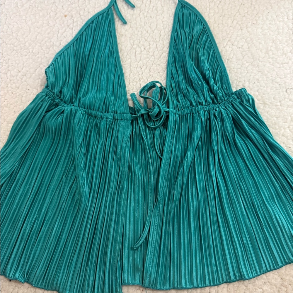 SHEIN Turquoise Pleated Halter Top